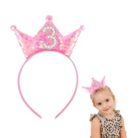 3rd Birthday Girl Crown Headband Glitter Birthday Decorations 3 Years Old Pink Princess Crowns Hair Band Toddlers Hair Accessories Party Supplies