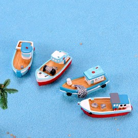 2Pcs Miniature Dollhouse Boat Mini Fishing Boat Model Mediterranean Decor Resin Desktop Boat Ornament Ocean Beach Micro Landscape Decoration Dollhouse Accessories
