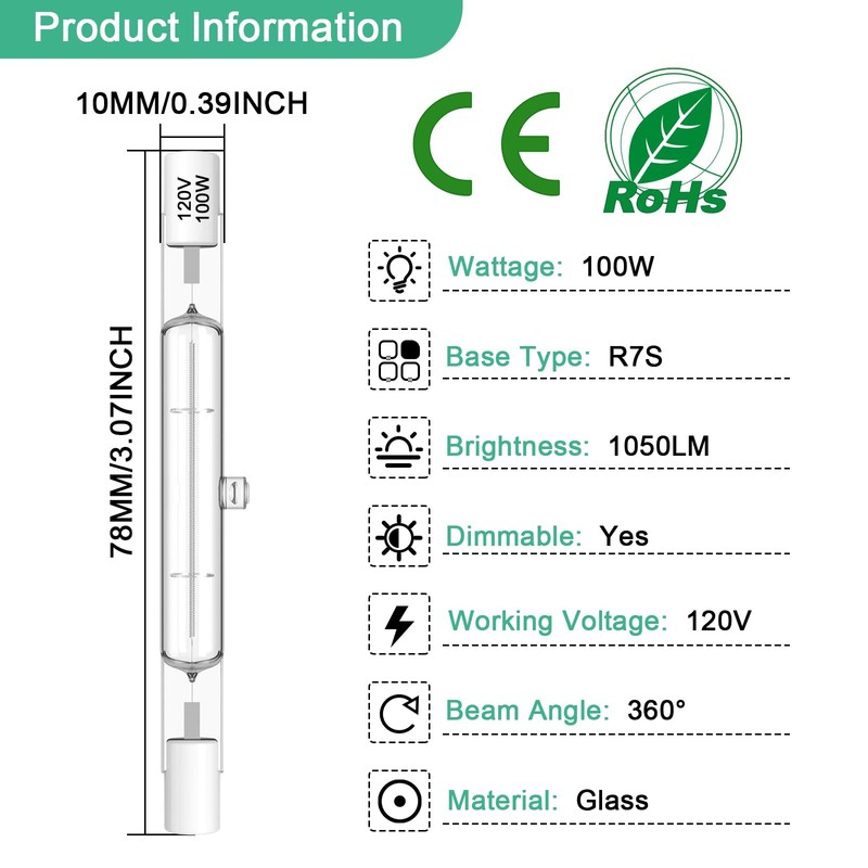 R7S Bulbs,5 Pack Halogen Bulbs R7S 78mm T3 100W 120V,1050lm