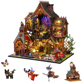 Plustopoy DIY Miniature House Kit,Tiny House Model Kit Dollhouse with Light & Tools, DIY Wooden Dollhouse Miniature Kit for Adults and Teens, Creative Craft Magic House Kit, Home Decor(Magic Spirit)