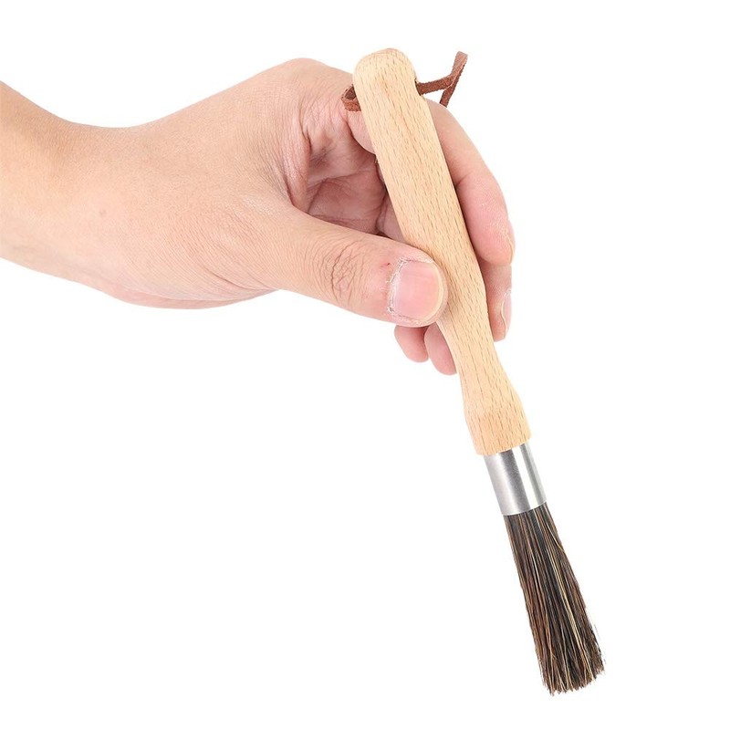 Wooden Coffee Grinder Cleaning Brush, Beech Handle with Faux Bristles,