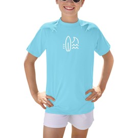 BesserBay Boys' Short-Sleeved Crew Neck UV Shirt Rash Guard UPF 50+ Swimming Shirt Children's Swimming Shirt 110-160, lightblue