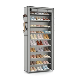 VTRIN Vertical Narrow Shoe Rack Organizer Tall Shoe Rack for Closet Entryway 10 Tier Non-Woven Cover Shoe Shelf Holds 36-41 Pairs Free Standing Shoe Storage Cabinet with Dustproof Cover, Grey