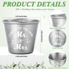 Uiifan Wedding Favors for Guests 1.5 oz Stainless Steel Shot Glasses Bulk Metal Cups Cards with Organza Bags Wedding Party Souvenirs Thank You Gifts for Guest (Cheers,100 Set)