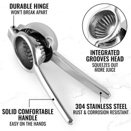 Zulay Extra Large Lemon Squeezer Stainless Steel - Easy Squeeze Heavy Duty Lemon Juicer Hand Press - Ergonomic Citrus Squeezer & Fruit Juicer for Small Oranges, Lemons, & Limes