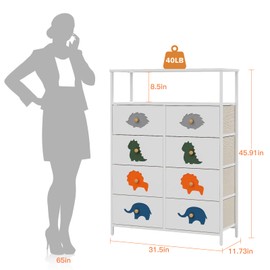 FRAPOW 8 Drawers Kid Dresser with Shelves, Tall Nursery Chest Organizer Units Large Storage Dresser with Wooden Top, Open Shelf, Sturdy Metal Frame for Bedroom Hallway Living Room