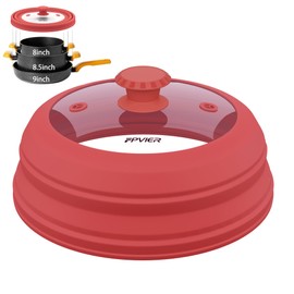 Microwave Splatter Cover, Vented Silicone and Glass Cover Splatter Guard Lid, Food Collapsible Plate Cover Lid with Easy Grip Handle, Anti-Splatter Lid Fits 6-7 - 8-8.5 inch Plates & Bowls.