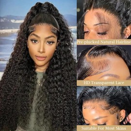 ACQUET 13x4 Deep Wave Lace Front Wigs Human Hair 13x4 HD Lace Front Wigs Lace Deep Curly Human Hair Wig For Women 180% Density Glueless Wigs Human Hair Pre Plucked For Beginners (22 Inch)
