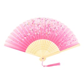 KEYIDO Pink Hand Fans for Women Silk Fabric Handheld Folding Fan Traditional Hand Fans with Tassel for Wall Decoration Wedding Dancing Cosplay