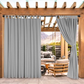 BONZER Waterproof Outdoor Curtains for Patio, Wide Tab Top Outdoor Privacy Curtains for Porch, Pergola, Gazebo, Pavilion, 1 Panel, 100x108 Inch, Silver