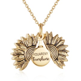 Urn Necklace For Ashes Stainless Steel Openable Sunflower Cremation Jewelry For Women Girls Memorial Pendant Keepsake Gifts With Box (Gold)