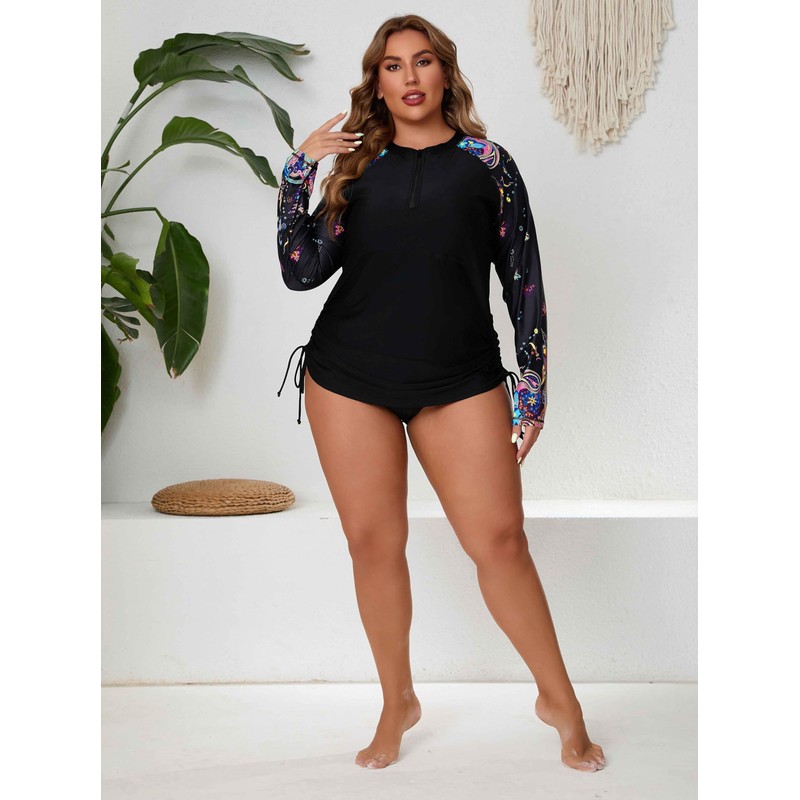 Halcurt Plus Size Rash Guard for Women UPF 50+ Zip