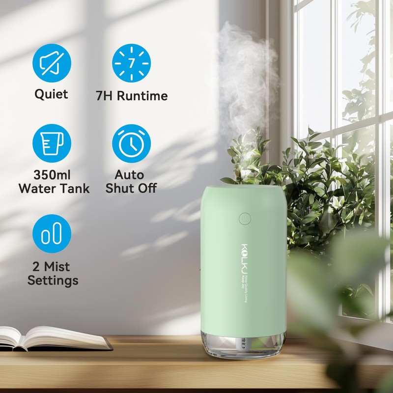 KQLKJ Portable Mini Humidifier, 350ml Small Cool Mist Humidifier for