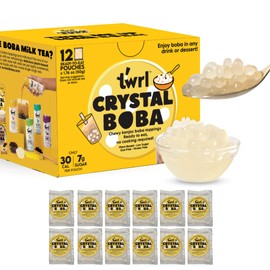 Twrl Crystal Pearls - Jelly Bubbles, Convenient Alternative to Taiwanese Tapioca Pearls, Cafe-Style Tapioca Milk Tea & Coffee Topping, Ready to Eat, Gluten-Free, Plant-Based - Pack of 12 Single Servings