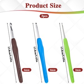 Set of 3 Crochet Hooks, 2 mm, 4 mm, 6 mm Crochet Hooks, Ergonomic Knitting Needles with Rubber Soft Grip for Scarves, Gloves, Bags, Hats, Socks