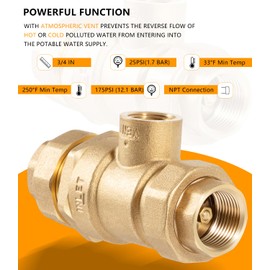 9D-M2 Backflow Preventer Dual Check Valve with Intermediate Atmospheric Vent, 3/4 Inch, Female Union Inlet and Outlet Connections Replacement for Watts 9D-M2 Backflow Preventer Dual Check Valve