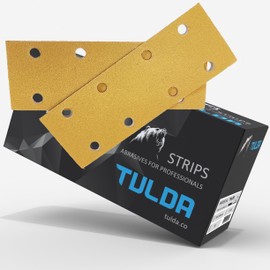 Tulda Velcro Sanding Paper Sheets Strips P320 70x198 8 Holes - Sandpaper Grits Hook & Loop Pads Rectangular Electric Orbital Sander - Long Lasting Efficient All Surfaces (Box of 50 PCS)