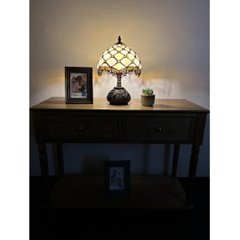 enjoy decor lamps Tiffany Table Lamp Gold Stained Glass Crystal Beans LED Bulb Included Dragonfly Base for Living Room Bedroom Bedside Office Hotel 10'W*14" H