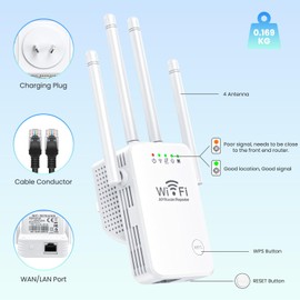 Xkimos WiFi Extender Signal Booster, Network Repeaters Provides a Strong Network Signal with 3 Access Methods, WiFi Range Extender Repeater, Easy to Operate and Set Up, Alexa Compatible(AU Plug)