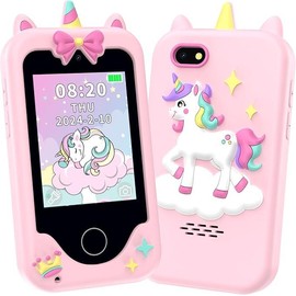 LUOBA Kids Smart Phone: Holiday Birthday Gift 13 fun games, camera, MP3, video and expandable storage! Suitable for children aged 3-12 unicorn design - Color: Coral Pink