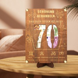 70th Birthday Money Gifts Wooden Birthday 20 x 15 cm with Stand and Greeting Card, 70th Birthday Money Gifts Packaging, Funny Gifts for 70th Birthday Man Woman