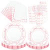 JarThenaAMCS 175Pcs Pink Bow Party Supplies Kit Scalloped Bowknot Tableware Set Disposable Dinnerware Paper Napkin Plate Cup Spoon Fork Knife for 25 Guests Party Favor