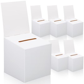 CHENGU 6 Pieces Raffle Ticket Box, 10 x 10 x 10 Inch Cardboard Box with Slot, Large Donation for Fundraising, Tip Jar, Suggestion for Collecting and Donation (White)