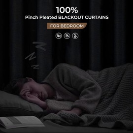 INOVADAY Pinch Pleated Curtains, Full Blackout Curtains for Bedroom, Linen Blended Pleated Blackout Curtain 90 inches 2 Panel Set for Living Room, Thermal Window Drapes with Hooks -Natural,W40 x L90
