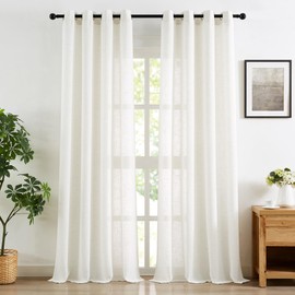 Treatmentex Natural White Semi Sheer Curtains for Living Room 72inch Long Flax Linen Blend Light Filtering Pricacy Curtain Panels for Bedroom Office Grommet Top 52" 2 Panels