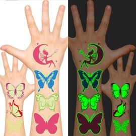 EMOME Glow Temporary Tattoos for Kids, Kid Tattoos for Party Favors Decorations Supplies, Cute Tattoo Sticker Goodie Bag Stuffers Boys and Girls (Butterfly)