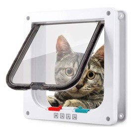 Pet Door for Cat 4-Way Locking Large Size ABS Small Pets Doors Easy to Install Weather-Resistant for Screen Wall