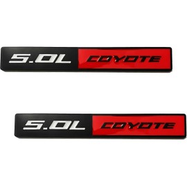 Fidida 2PC 5.0L Coyote Emblem Decal Car Engine Letters Decal Plating Badge 3D Metal Style Fit for F150 5.0L Engine Truck Black Red