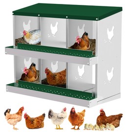 GarveeLife Nesting Boxes for Chickens, 6 Compartment Chicken Nesting Box, Metal Chicken Laying Boxes with Perch, Secure Lid, Versatile Wall Mount or Free Standing for Hens, Green