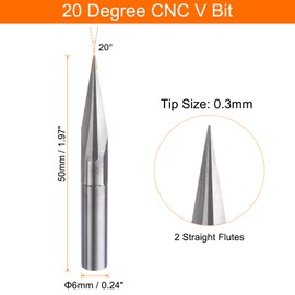 HARFINGTON 3pcs CNC V Bit 20 Degree 15/64" Shank 0.3mm Tip Engraving V Bits Carbide Chamfer End Mill with 2 Straight Flutes CNC Wood Carving Bit Tool for Wood Plywood Acrylic MDF Lettering