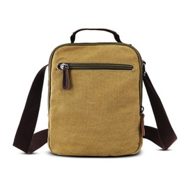 AMJ Small Canvas Messenger Bag, Crossbody Shoulder Bags Vertical Satchel Purse for Travel Work Business Men Women (Khaki)