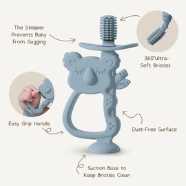 Moonkie Teething Toy, Safe & Easy to Hold BPA Free Silicone Teethers, 360° Baby Toothbrush with Suction Base, Teether Toys Best for Babies 6-12 Months (Koala Ether)