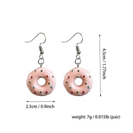 XYAYOU 4 Pairs Resin Food Sweet Donut Dangle Earrings Set For Women Girls Statement Jewellery Gifts, Zinc, No Gemstone