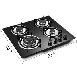 KELIBI Gas Cook Tops, Built-In Gas Cooktop 4-Burners Stove Top, Tempered Glass Panel Kitchen Cooking Stove, NG/LPG Convertible Cook Tops w/Anti-Scald Knob, Easy Clean Countertop Burner For Apartments