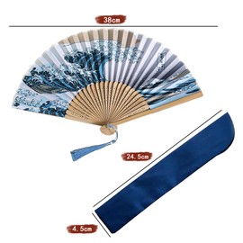 YINKE Silk Fan, Men's, Women's, Lightweight Bamboo Ribs, High Quality Silk Fan, Bamboo Crafts, Japanese Style Fan, Stylish, Gentleman, Japanese Style Accessory (Fan + Fan Bag), 01