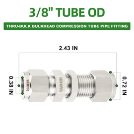 TAISHER 1PCS 304 Stainless Steel Thru-Bulk Bulkhead Compression Tube Pipe Fitting Connector, 3/8" Tube OD x 3/8" Tube OD Straight Adapter