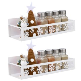 Beeveer 2 Pack Snowflake Magnetic Spice Rack for Refrigerator Metal Magnet Basket Shelf for Fridge Seasoning Storage Organizers Home Decor Kitchen Accessories (White)