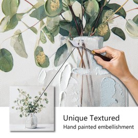 Eucalyptus Glass Vase Canvas Wall Art, Eucalyptus Plant Painting Art Decor,Framed Botanical Wall Art,Rustic Wall Decor.Nature Flower Canvas Painting Artwork for Living Room Bedroom Bathroom 12"x12"