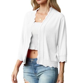GRECERELLE Womens Lightweight Summer Cardigan Sweaters Open Front Cropped Knit Tops Elegant Shrugs for Women Dressy, White, X-Large