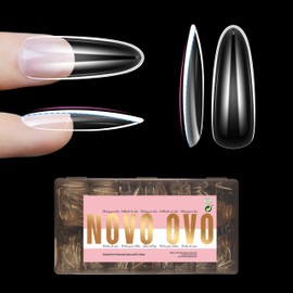 NOVO OVO L Natural Thick Oval Nail Tips for Flat Nails, Extra Thick Long False Nails Press on, Full Cover Soft Gel Extension Fake Nail for Acrylic kit, Clear X 15 Sizes 450pcs