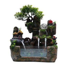 Indoor Rockery Waterfall Fountain, Atomizing Stone Tabletop Simulation Landscape Ornaments w/ LED Colorful Lights for Office Home Bedroom Desk Decoration, Relieve Stress
