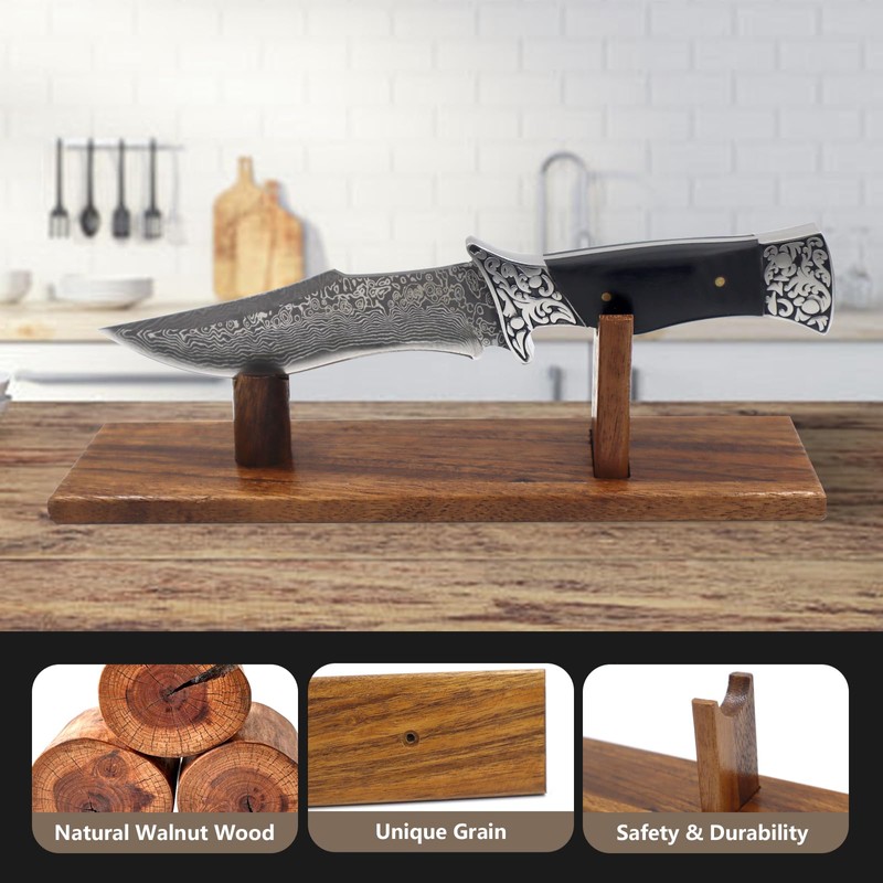 Knife Display, Natural Walnut Wood Single Knife Display Stand, Desktop