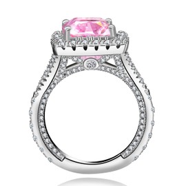 Uloveido Women's Rhodium Plated Pink CZ Crystal Engagement Rings Best Promise Rings Square Anniversary Wedding Bands for Lady Y586 (Size 8)