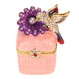 Bird Figurine Jewelry Box Hand Painted Decorative Metal Mini Hinged Jewelry Holder for Rings Earrings Necklaces Pink