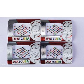 ATCUSA 140+ Bindi Dots Diamond Crystal Fake Nose stud/Ear Stud Indian Crafts bindi stickers Indian Bindi for women Face Jewels Gold black Multi tattoo Packet (Multi Colored Crystal Stones - Size 3mm)