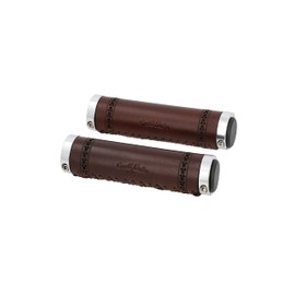 Gusti Sonny C. Genuine Leather Handlebar Grip Bicycle Handle Brown Leather Metal Ring Silver Smooth